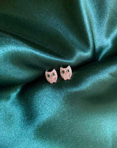 Dainty Rose Gold Owl Stud Earrings